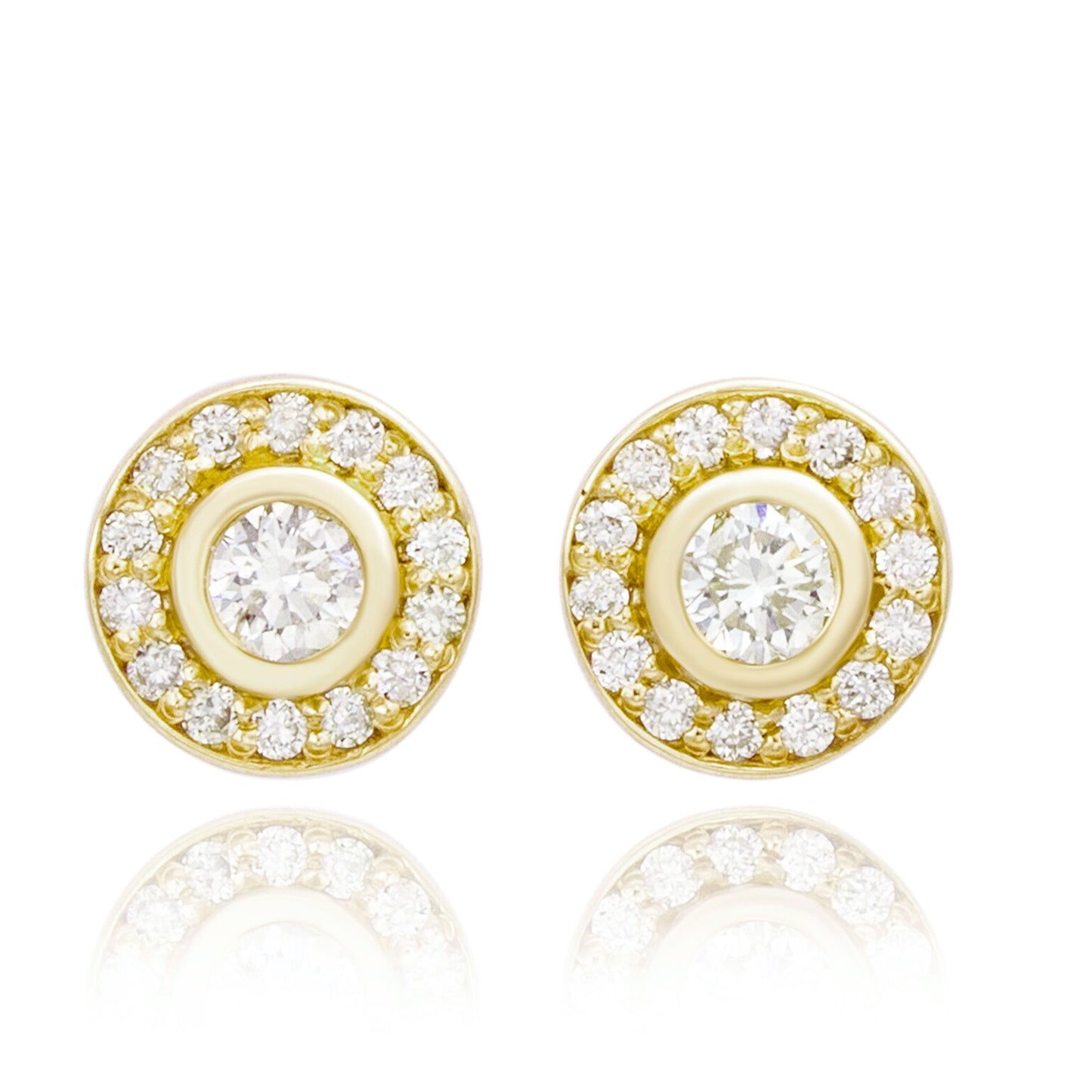 Suzy Levian 14K Yellow Gold Bezel Set Halo Diamond Stud Earrings