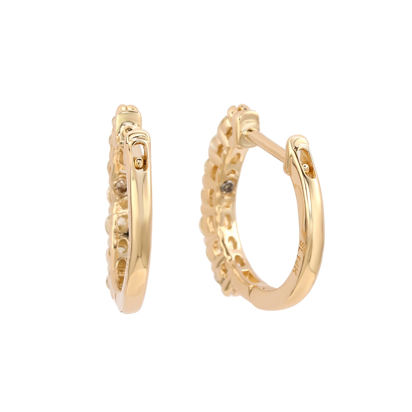 Suzy Levian 14K Yellow Gold & .90cttw White Diamond Huggie Hoop Earrings