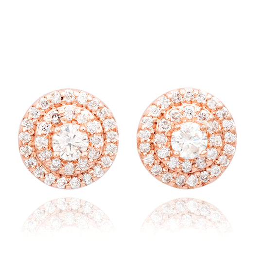 Suzy Levian 14K Rose Gold & .60cttw Diamond Double Halo Stud Earrings