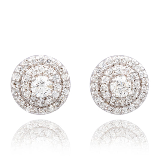 Suzy Levian 14K White Gold & .60cttw Diamond Double Halo Stud Earrings