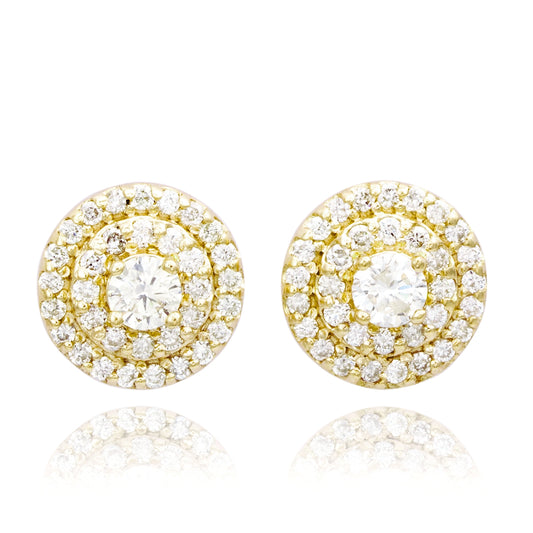 Suzy Levian 14K Yellow Gold & .60cttw Diamond Double Halo Stud Earrings