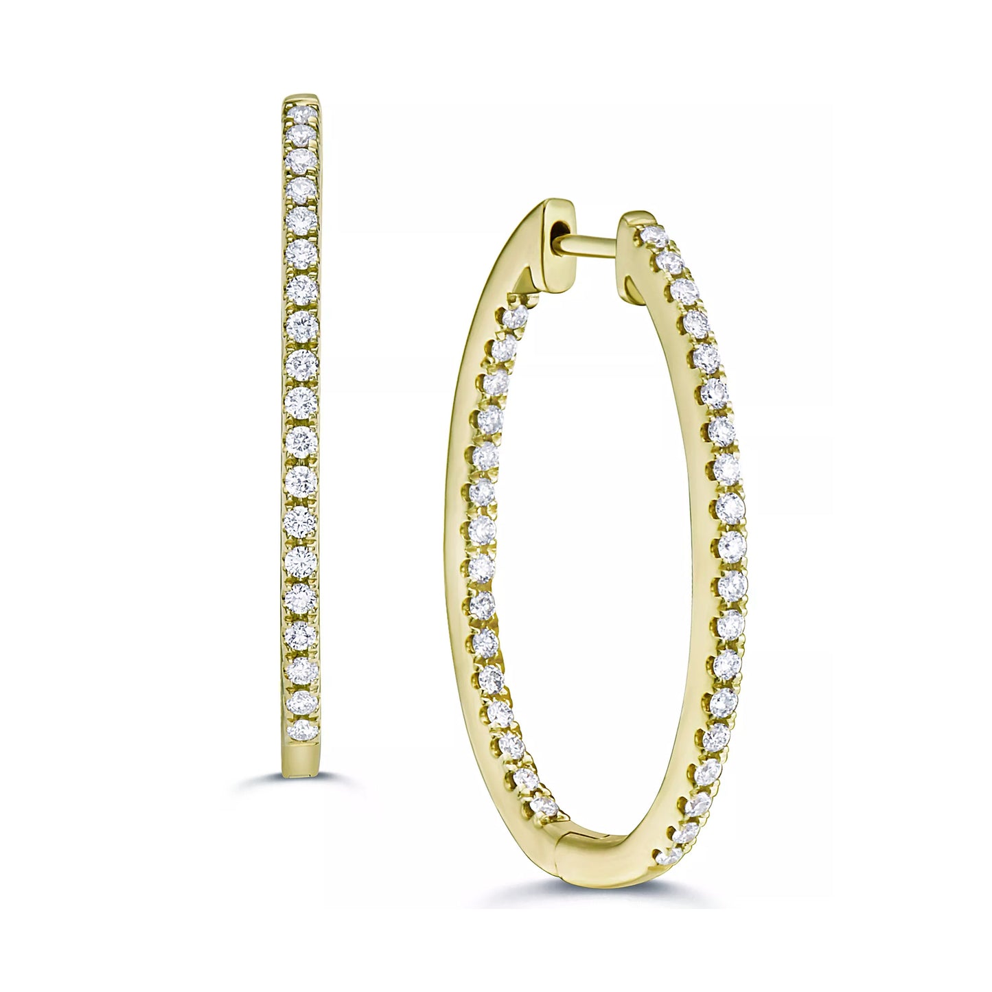 Suzy Levian 14K Yellow Gold 1cttw TDW Inside Out Diamond Hoop Earrings