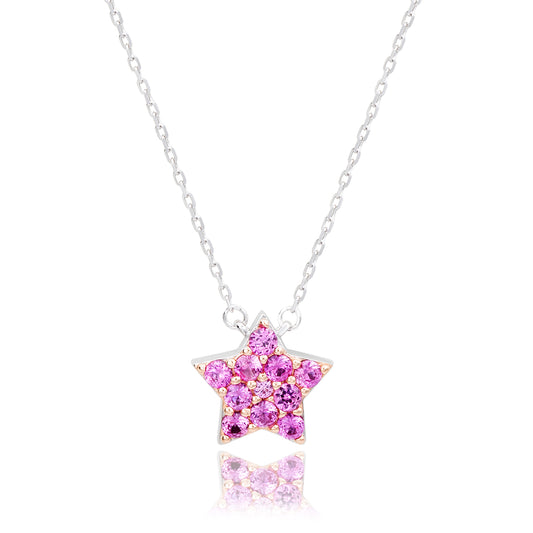 Suzy Levian Sterling Silver Pink Sapphire & Diamond Accent Star Necklace