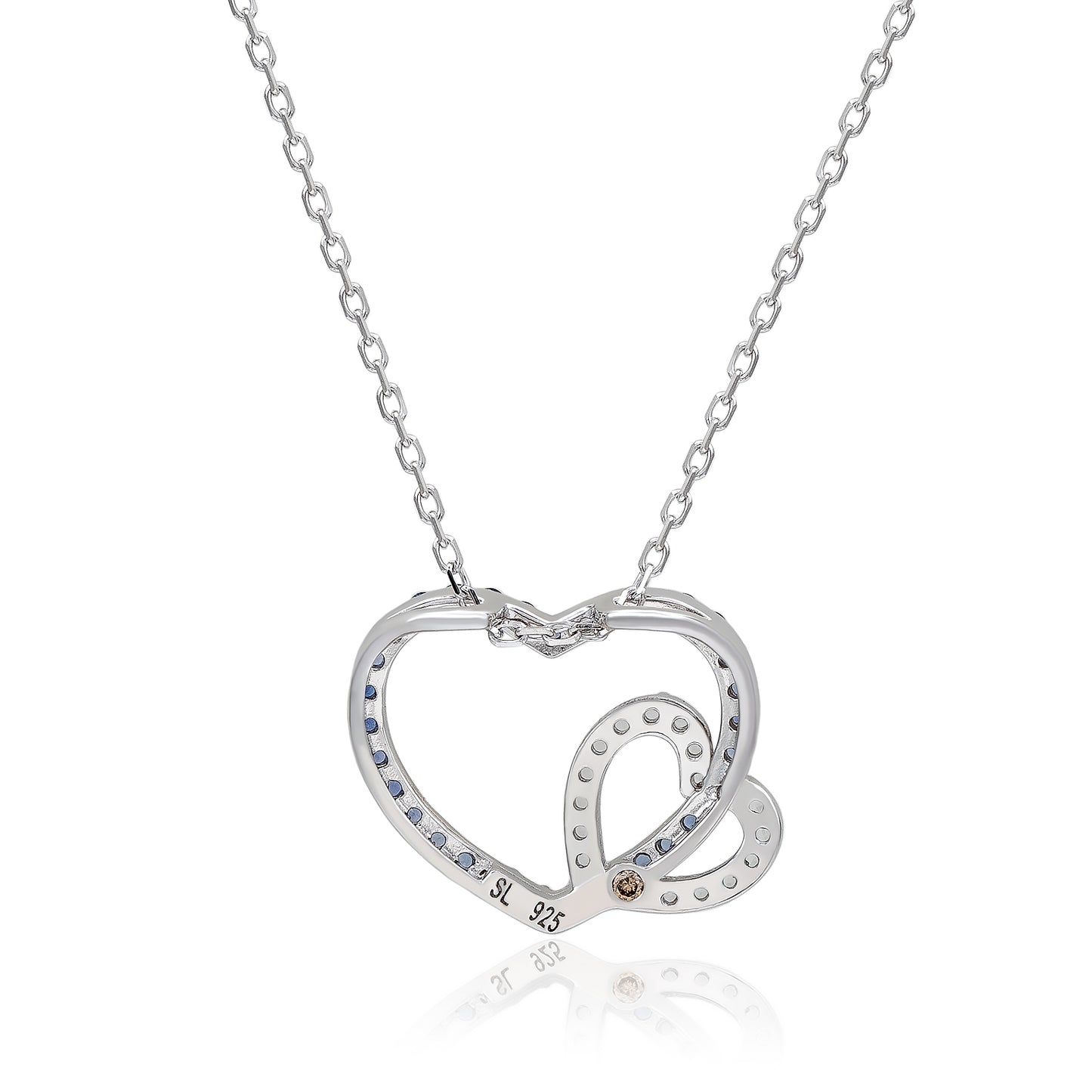 Suzy Levian Sterling Silver Blue & White Sapphire and Diamond Accent Double Heart Pendant