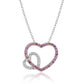 Suzy Levian Sterling Silver Pink & White Sapphire and Diamond Accent Double Heart Pendant
