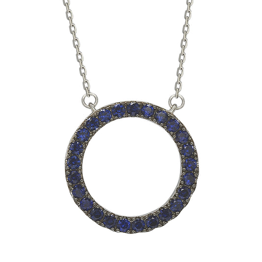 Suzy Levian Sterling Silver Blue Cubic Zirconia Circle Pendant