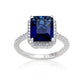 Suzy Levian Sterling Silver Large Emerald-Cut Blue and White Cubic Zirconia Halo Ring