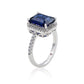 Suzy Levian Sterling Silver Large Emerald-Cut Blue and White Cubic Zirconia Halo Ring
