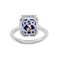 Suzy Levian Sterling Silver Large Emerald-Cut Blue and White Cubic Zirconia Halo Ring