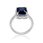 Suzy Levian Sterling Silver Large Emerald-Cut Blue and White Cubic Zirconia Halo Ring