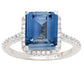 Suzy Levian Sterling Silver Large Emerald-Cut Blue and White Cubic Zirconia Halo Ring