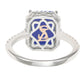 Suzy Levian Sterling Silver Large Emerald-Cut Blue and White Cubic Zirconia Halo Ring