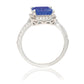 Suzy Levian Sterling Silver Large Emerald-Cut Blue and White Cubic Zirconia Halo Ring