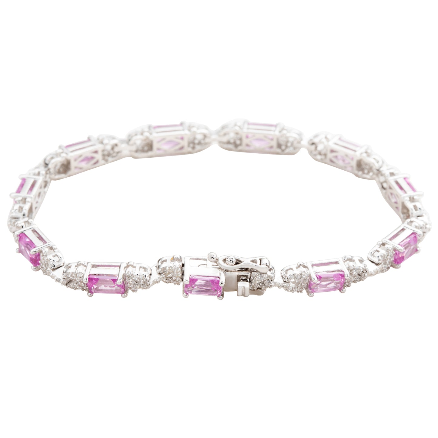 Suzy Levian Sterling Silver Emerald-Cut Pink Sapphire And Diamond Accent Tennis Bracelet
