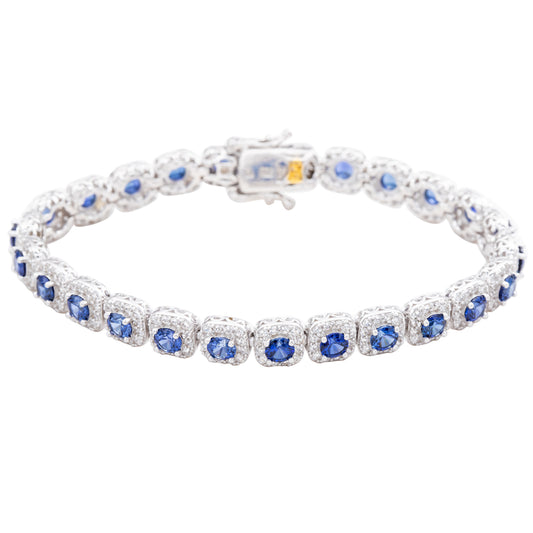Suzy Levian Sterling Silver Sapphire and Diamond Accent Tennis Bracelet