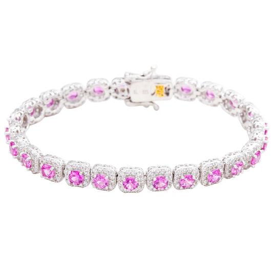 Suzy Levian Sterling Silver Pink Sapphire and Diamond Accent Tennis Bracelet