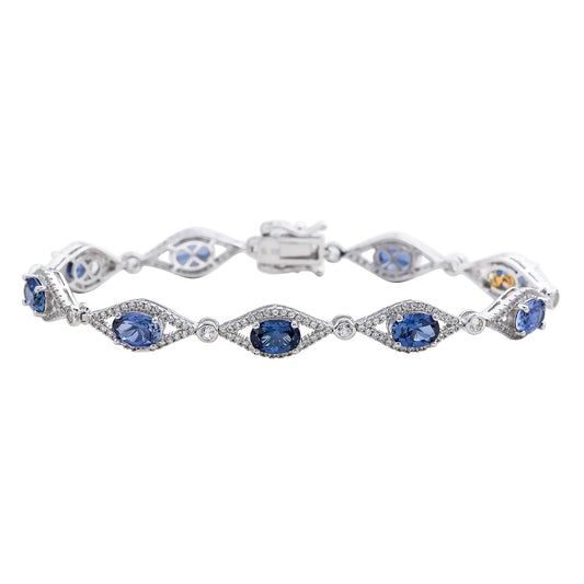 Suzy Levian Sterling Silver Oval-Cut Blue Sapphire & Diamond Accent Tennis Bracelet