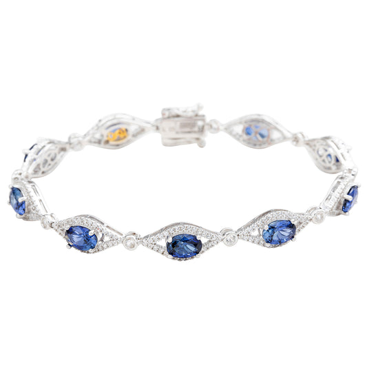 Suzy Levian Sterling Silver Oval-Cut Blue Sapphire & Diamond Accent Tennis Bracelet