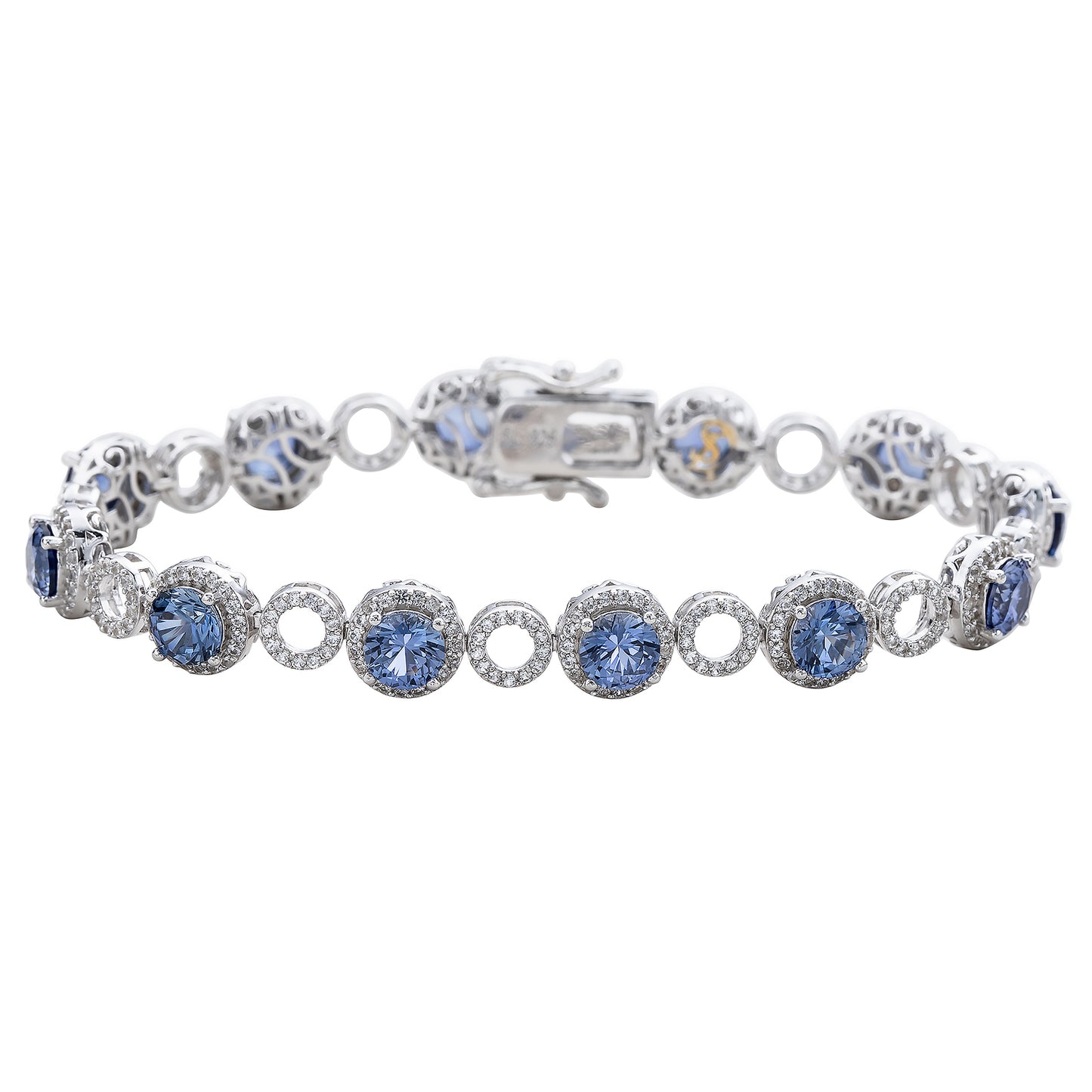 Suzy Levian Sterling Silver Blue Sapphire and Diamond Accent Circle Bracelet