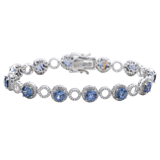 Suzy Levian Sterling Silver Blue Sapphire and Diamond Accent Circle Bracelet