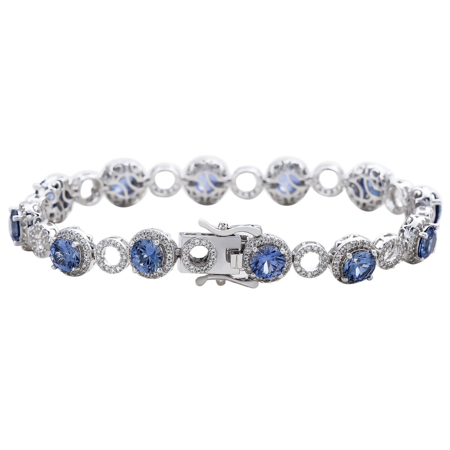 Suzy Levian Sterling Silver Blue Sapphire and Diamond Accent Circle Bracelet
