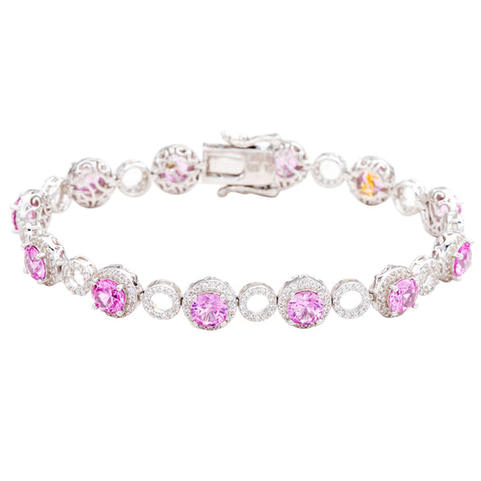 Suzy Levian Sterling Silver Pink Sapphire and Diamond Accent Circle Bracelet