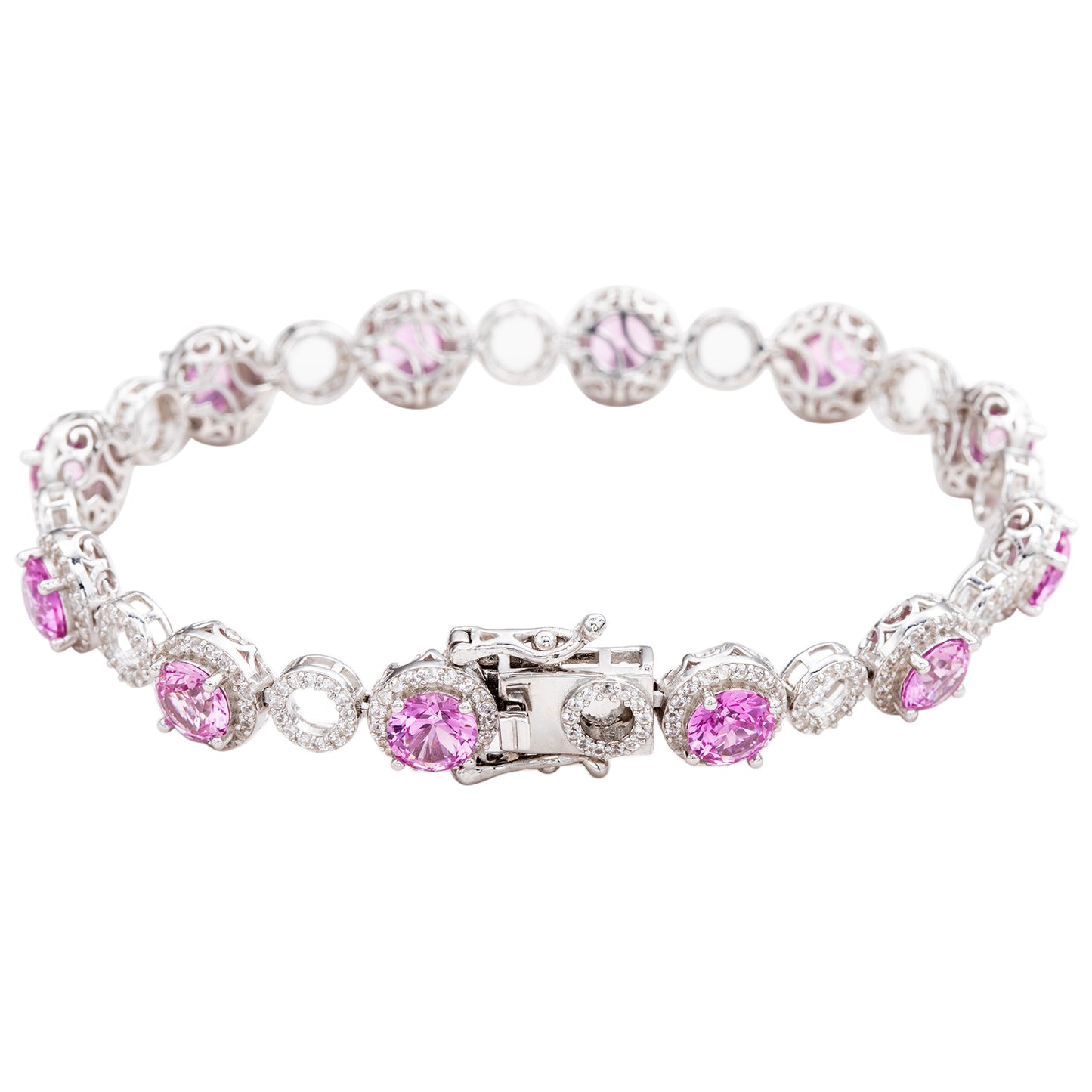 Suzy Levian Sterling Silver Pink Sapphire and Diamond Accent Circle Bracelet