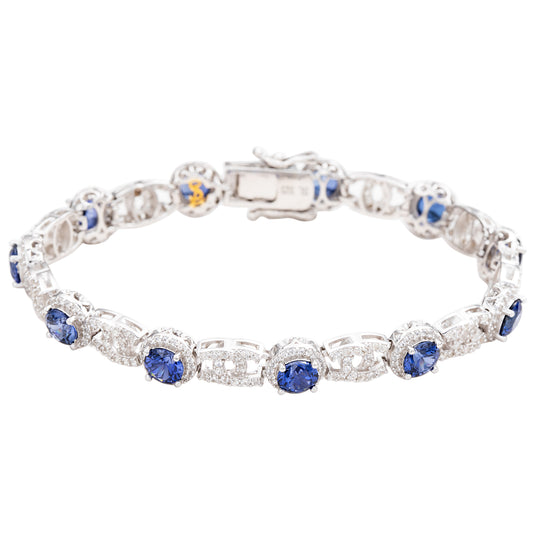 Suzy Levian Sterling Silver Sapphire and Diamond Accent Tennis Bracelet
