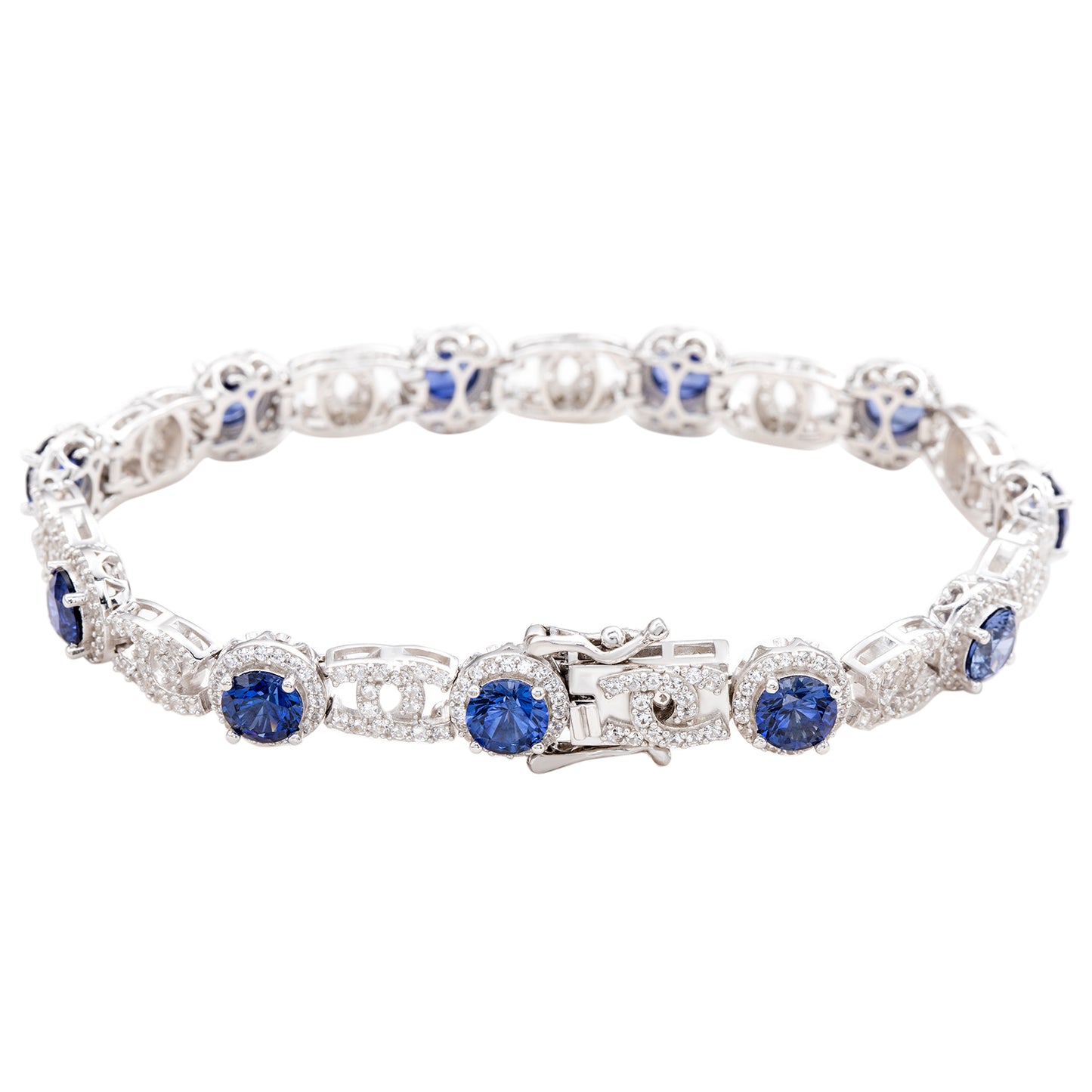 Suzy Levian Sterling Silver Sapphire and Diamond Accent Tennis Bracelet