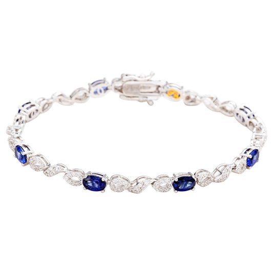 Suzy Levian Sterling Silver Oval-Cut Blue Sapphire And Diamond Accent Tennis Bracelet