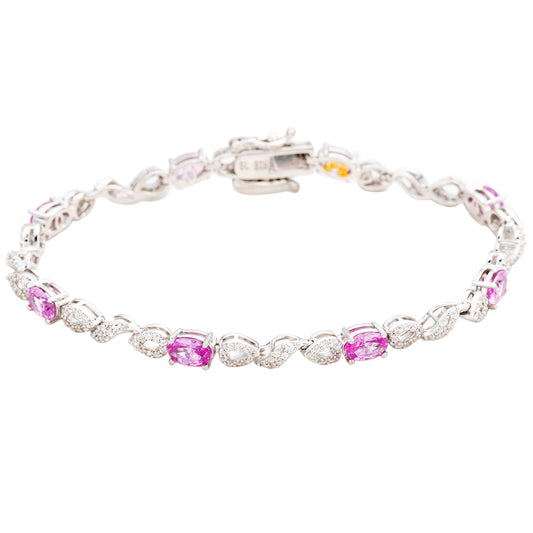 Suzy Levian Sterling Silver Oval-Cut Pink Sapphire And Diamond Accent Tennis Bracelet