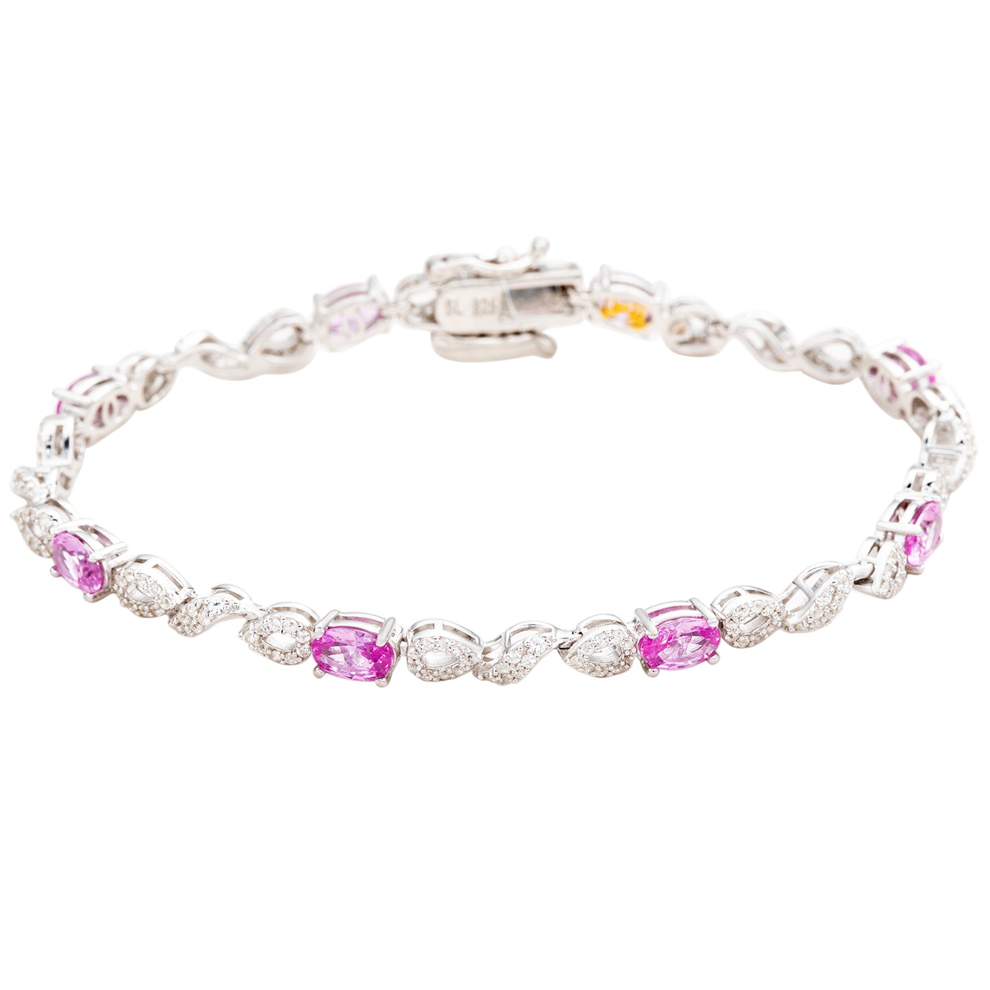 Suzy Levian Sterling Silver Oval-Cut Pink Sapphire And Diamond Accent Tennis Bracelet