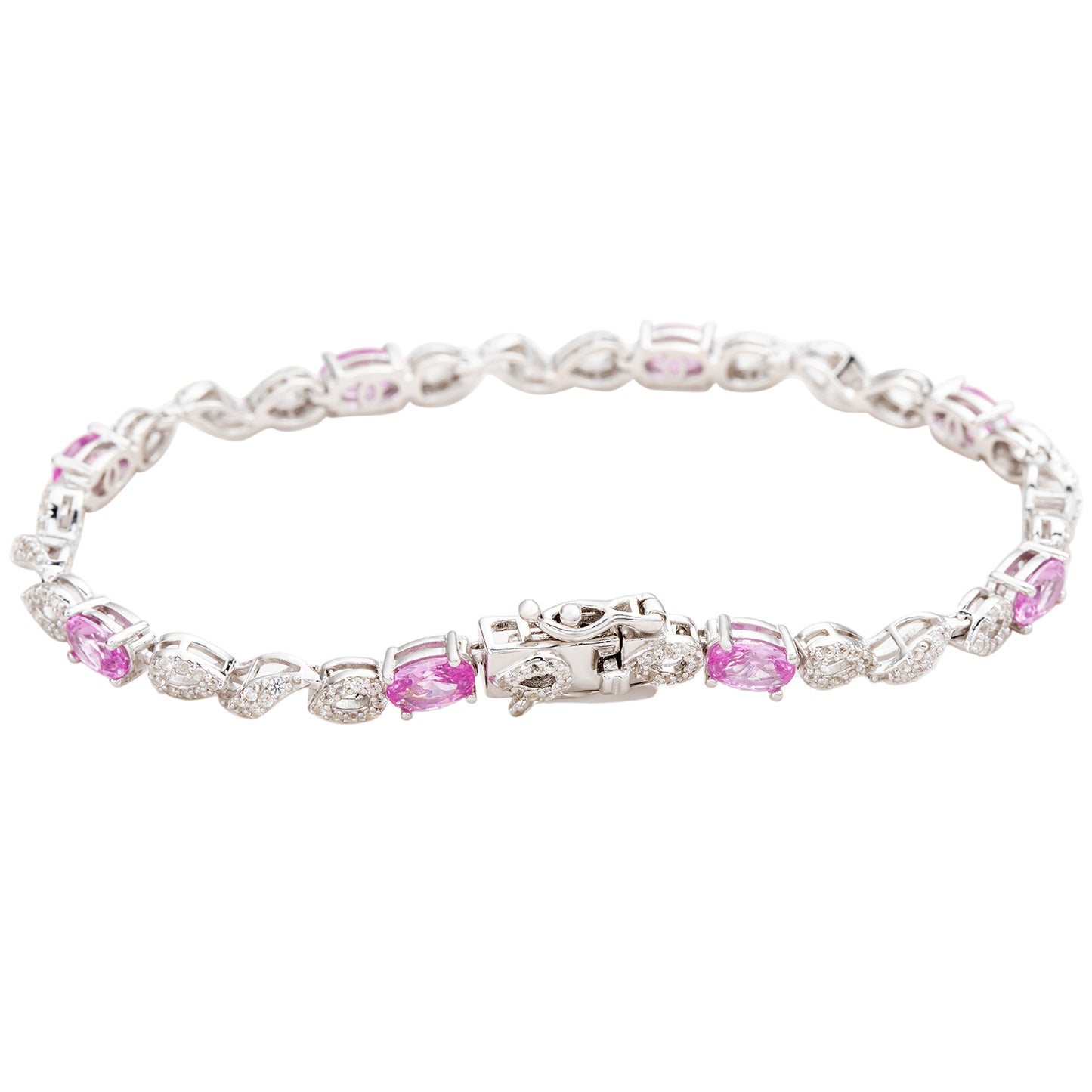 Suzy Levian Sterling Silver Oval-Cut Pink Sapphire And Diamond Accent Tennis Bracelet