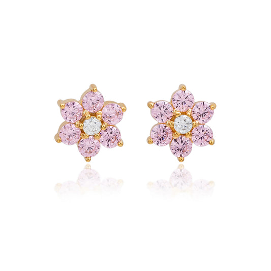 Suzy Levian Yellow Sterling Silver Pink Cubic Zirconia Flower Earrings