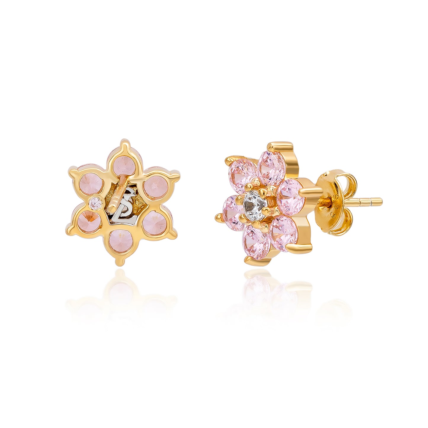 Suzy Levian Yellow Sterling Silver Pink Cubic Zirconia Flower Earrings