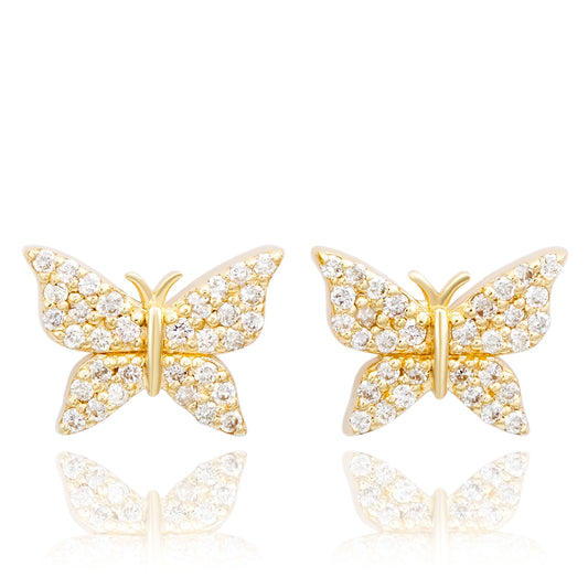Suzy Levian 14K Yellow Gold & .35cttw Diamond Pave Butterfly Earrings