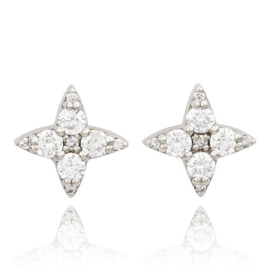Suzy Levian 14K White Gold .55cttw Diamond Abstract Star Stud Earrings