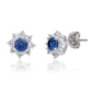 Suzy Levian Sterling Silver Blue Sapphire Flower Halo Stud Earrings