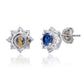 Suzy Levian Sterling Silver Blue Sapphire Flower Halo Stud Earrings