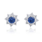 Suzy Levian Sterling Silver Blue Sapphire Flower Halo Stud Earrings
