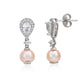 Suzy Levian Sterling Silver Pink Pearl & Pear Shape White Sapphire Earrings