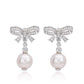 Suzy Levian Sterling Silver Pink Pearl & White Sapphire Bow Earrings