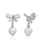 Suzy Levian Sterling Silver Pink Pearl & White Sapphire Bow Earrings