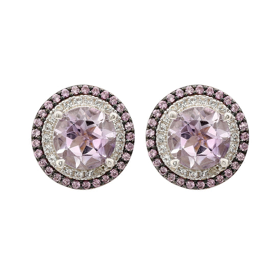 Suzy Levian Sterling Silver Round Cut Purple Amethyst And Sapphire Accent Stud Earrings