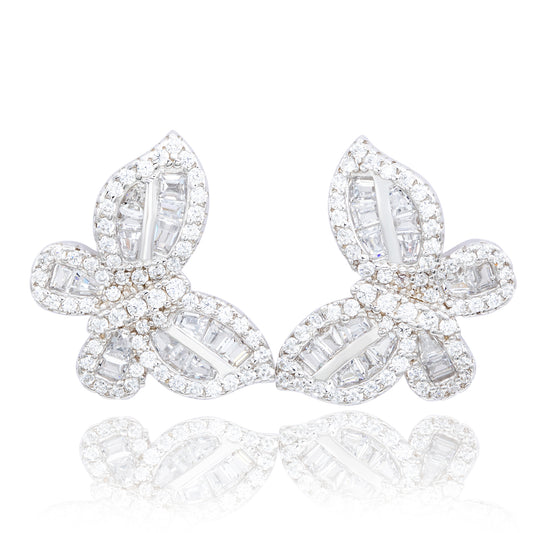 Suzy Levian Sterling Silver & White Cubic Zirconia Round And Baguette Cut Butterfly Earrings