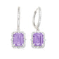 Suzy Levian Sterling Silver Emerald Cut Purple Amethyst & White Topaz Halo Dangling Earrings