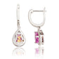 Suzy Levian Sterling Silver Pink Sapphire Pear Shape Halo Dangling Earrings