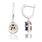 Suzy Levian Sterling Silver Blue Sapphire Pear Shape Halo Dangling Earrings