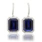 Suzy Levian Sterling Silver Emerald Cut Blue White Cubic Zirconia Halo Dangling Earrings