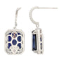 Suzy Levian Sterling Silver Emerald Cut Blue White Cubic Zirconia Halo Dangling Earrings